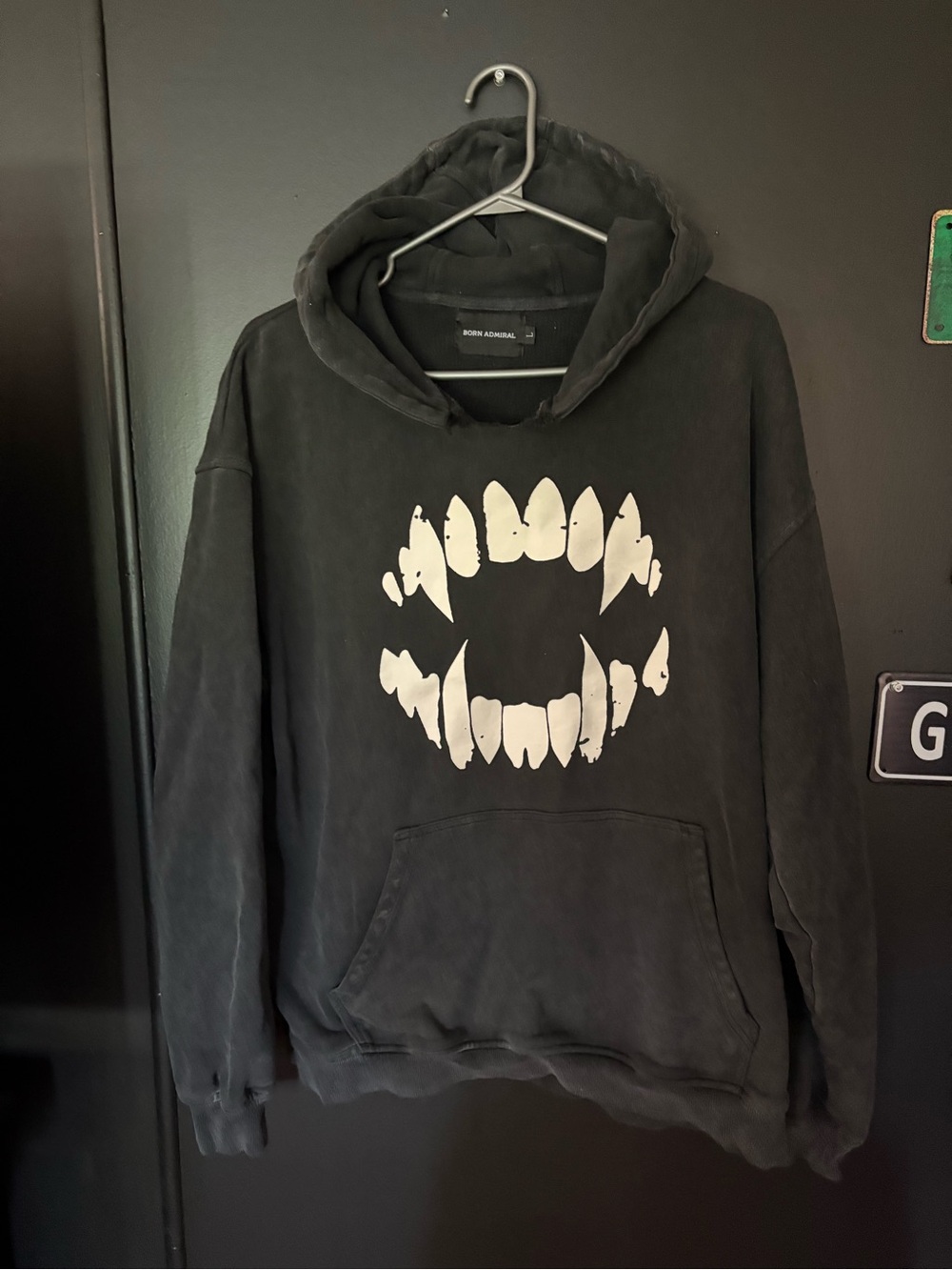 Black Graphic Hoodie with White Tooth Print - Men